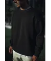 Kışlık Bisiklet Yaka Üç İplik Basic SweatShirt - Siyah