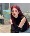Kızıl Kahverengi Düz Tül Peruk