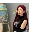 Kızıl Kahverengi Düz Tül Peruk