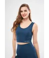 Kolsuz Sporcu Baskılı Crop - Turkuaz