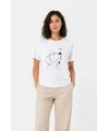 Köpek Figürlü Minimal Baskılı Tişört Kısa Kol Yazlık T-Shirt - Beyaz