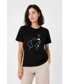 Köpek Figürlü Minimal Baskılı Tişört Kısa Kol Yazlık T-Shirt - Siyah