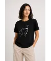 Köpek Figürlü Minimal Baskılı Tişört Kısa Kol Yazlık T-Shirt - Siyah