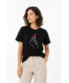 Kore Parmak Kalp Aşk Temalı Minimal Baskılı Tişört Yazlık Kısa Kol T-Shirt - Siyah