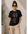 Kuğu Figürlü Soru İşareti Baskılı Tişört Kısa Kol T-Shirt - Siyah
