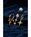 Kutup Yıldızı Model Gold Renk 3 lü Küpe Set