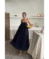 Lacivert Askılı Müslin Elbise