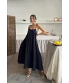 Lacivert Askılı Müslin Elbise