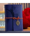 Lacivert Deri Yaprak Desenli Defter