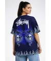 Lacivert Oversize Tişört Dragon - Kuru Kafa Baskılı Bisiklet Yaka T-Shirt - Lacivert