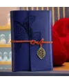Lacivert Yaprak Desenli Deri Defter