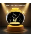 Led Işıklı Geyikli Kristal Küre Ahşap Standlı Modern Dekor Lamba