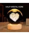 Led Işıklı Kalp Desenli Cam Küre Büyük Boy Ahşap Tabanlı
