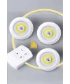 Led Lamba 3lü Uzaktan Kumandalı Yapışkanlı Beyaz Işık