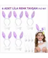 Lila Tavşan Sahne Seti 6'lı Set Taç Papyon Kuyruk