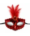 Lüks Kırmızı Tüylü Taşlı Balo Maskesi