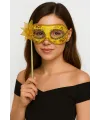 Lüks Taşlı Saplı Maskeli Balo Maskesi Altın Renk 35 Cm