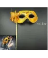 Lüks Taşlı Saplı Maskeli Balo Maskesi Altın Renk 35 cm