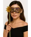Lüks Taşlı Saplı Maskeli Balo Maskesi Mor Renk 35 cm