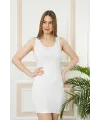  Bayan Kalın Askılı Tunik Body Beyaz