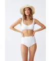  Kadın Basic Beyaz Pedli Yüksek Bel Bikini Takımı