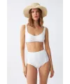  Kadın Basic Beyaz Pedli Yüksek Bel Bikini Takımı