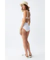  Kadın Basic Beyaz Pedli Yüksek Bel Bikini Takımı