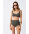  Kadın Basic Haki Pedli Yüksek Bel Bikini Takımı