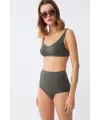  Kadın Basic Haki Pedli Yüksek Bel Bikini Takımı