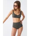  Kadın Basic Haki Pedli Yüksek Bel Bikini Takımı