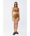  Kadın Basic Hardal Pedli Yüksek Bel Bikini Takımı