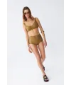  Kadın Basic Hardal Pedli Yüksek Bel Bikini Takımı