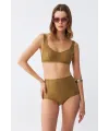  Kadın Basic Hardal Pedli Yüksek Bel Bikini Takımı