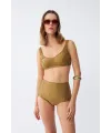  Kadın Basic Hardal Pedli Yüksek Bel Bikini Takımı