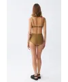  Kadın Basic Hardal Pedli Yüksek Bel Bikini Takımı