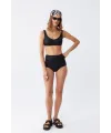  Kadın Basic Siyah Pedli Yüksek Bel Bikini Takımı