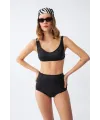  Kadın Basic Siyah Pedli Yüksek Bel Bikini Takımı