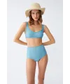  Kadın Basic Turkuaz Pedli Yüksek Bel Bikini Takımı