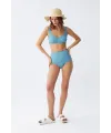  Kadın Basic Turkuaz Pedli Yüksek Bel Bikini Takımı