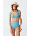  Kadın Basic Turkuaz Pedli Yüksek Bel Bikini Takımı