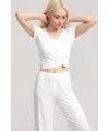  Kadın Ekru Yumuşak Dokulu Minimal V Yaka Üst Basic Şık Günlük Bluz