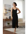  Kadın İp Askılı Uzun Gecelik Siyah