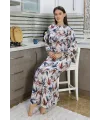  Kadın Uzun Kol Penye Gecelik Ev Elbisesi Krem