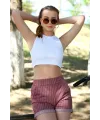  Şort Crop Bordo Takım