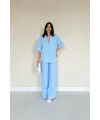 Mavi Önü Tek Düğmeli Ceket Pantolon Takım