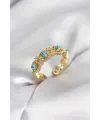 Mavi Taşlı Gold Renk Vintage Kadın Yüzük