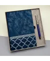 Mavi Termo Deri Defter Ve Metal Roller Kalem Seti