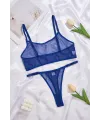 Mavi Transparan Tül Bralet Tanga İç Giyim Takımı TM1389