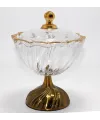 Metal Ayaklı Kristal Cam Şekerlik Gold Detaylı Sunumluk