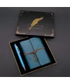 Metal Kalem ve Mavi Deri Defter